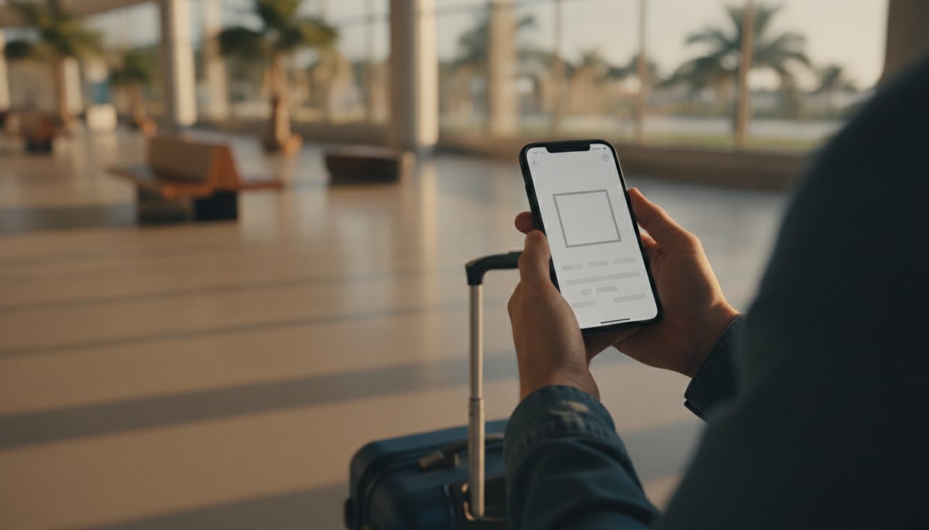 Thailand travel tips: a traveller filling in the free Thailand Digital Arrival Card on a smartphone at the airport